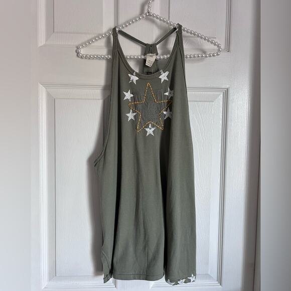 Free People NWT Deletta Olive Green Star Tank | size large - Picture 2 of 8